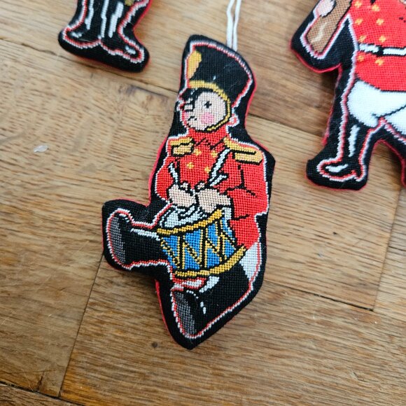 Vintage 80s Homemade Fabric Stuffed Christmas Ornaments Set of 3 Toy Soldiers - Picture 4 of 5